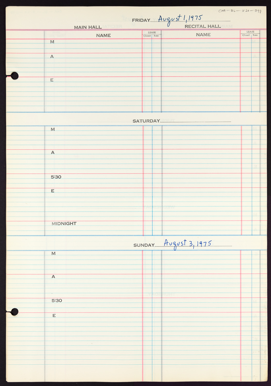 Carnegie Hall Booking Ledger, volume 20, page 97