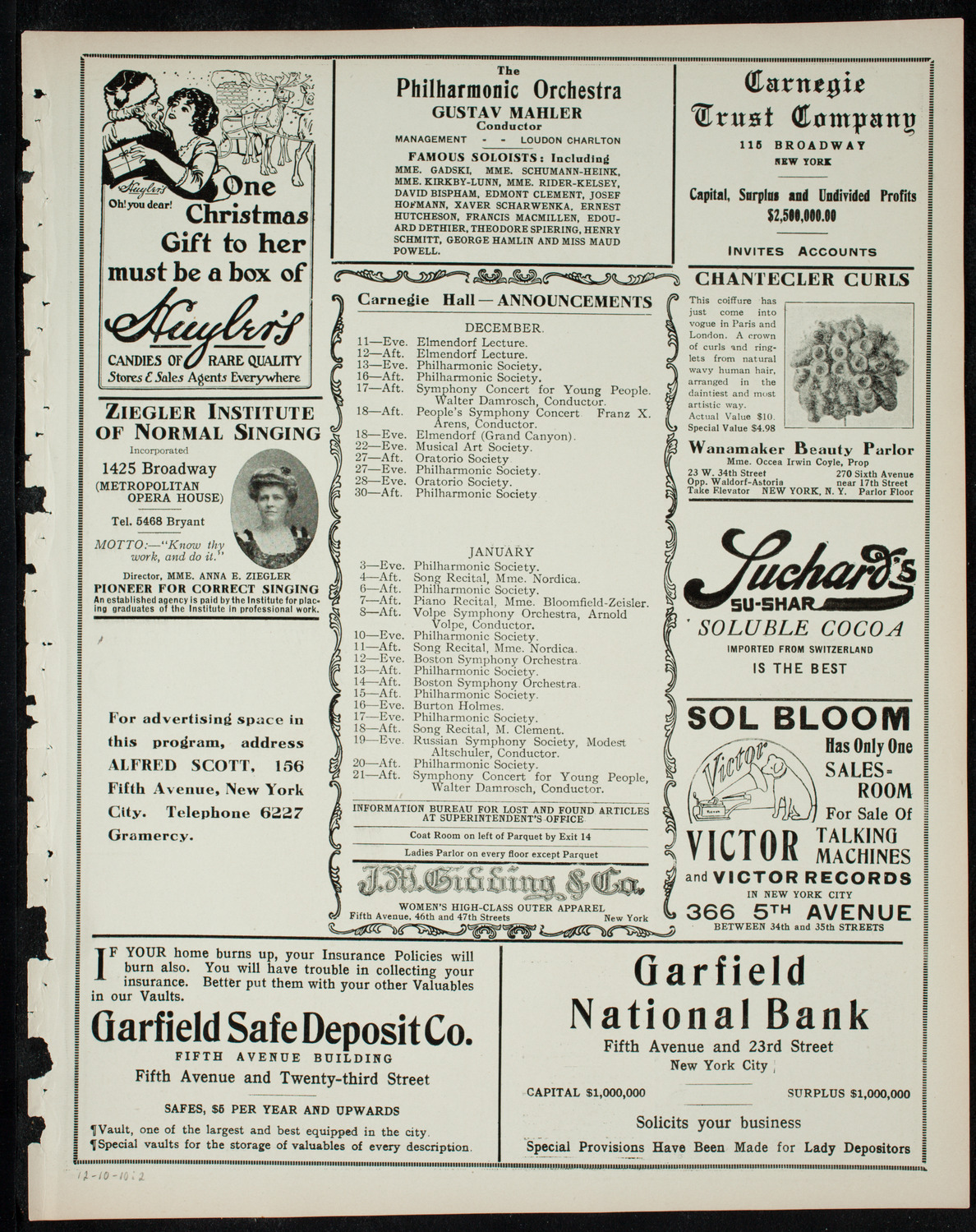 Boston Symphony Orchestra, December 10, 1910, program page 3
