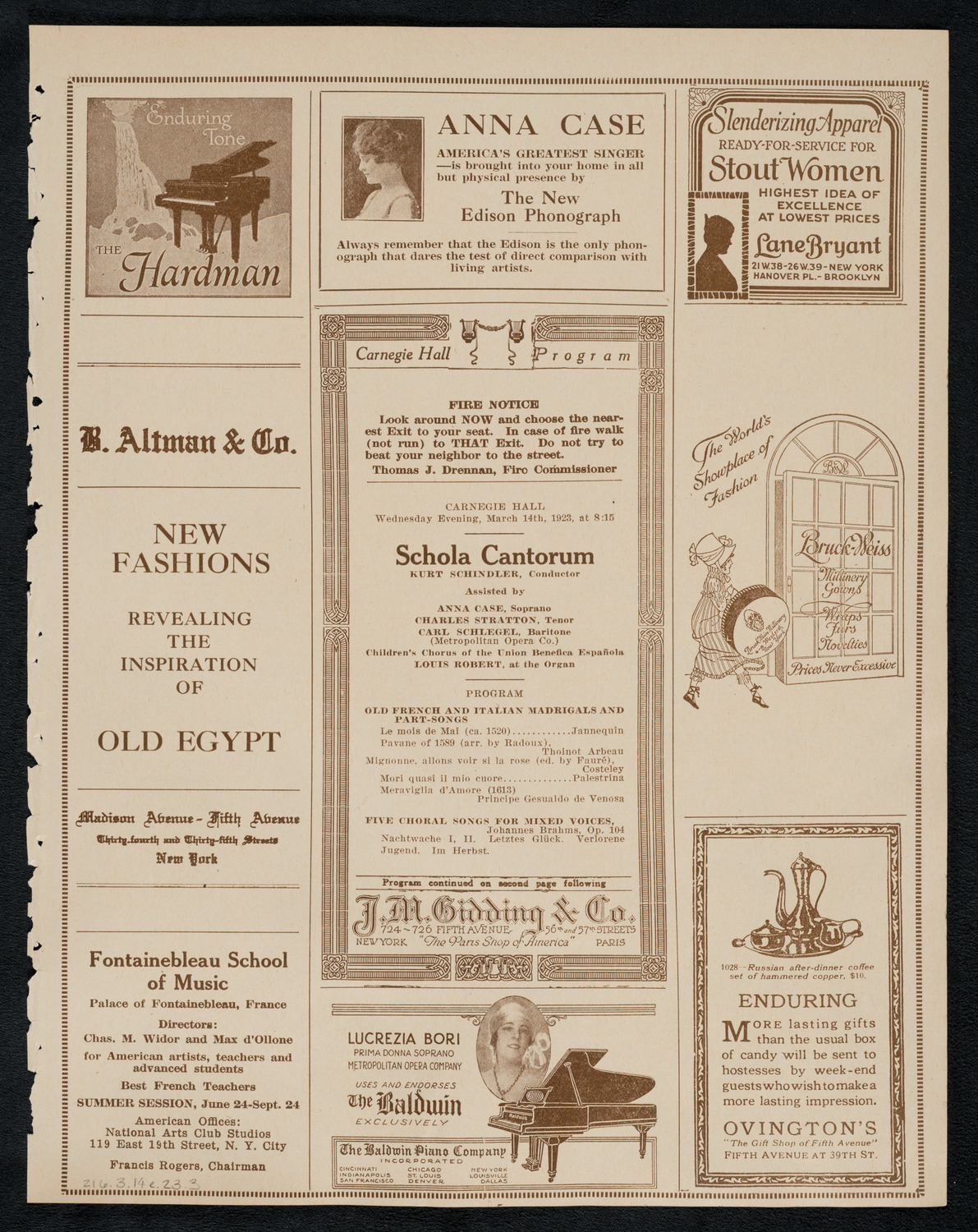 Schola Cantorum of New York, March 14, 1923, program page 5