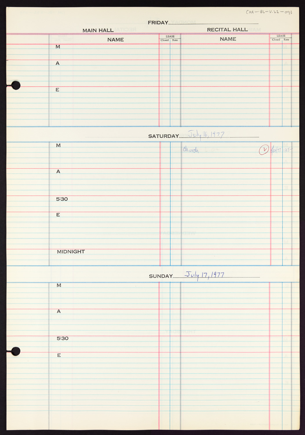 Carnegie Hall Booking Ledger, volume 22, page 93