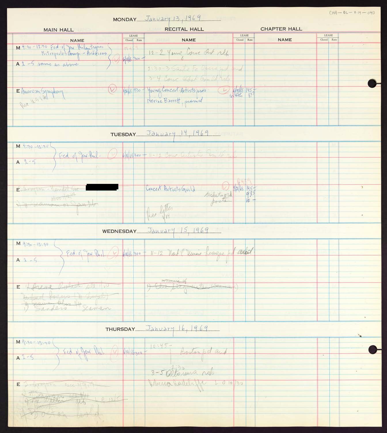 Carnegie Hall Booking Ledger, volume 14, page 40