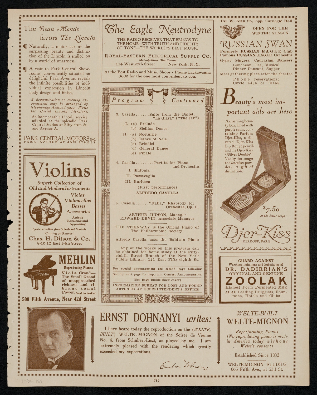 New York Philharmonic, October 30, 1925, program page 7