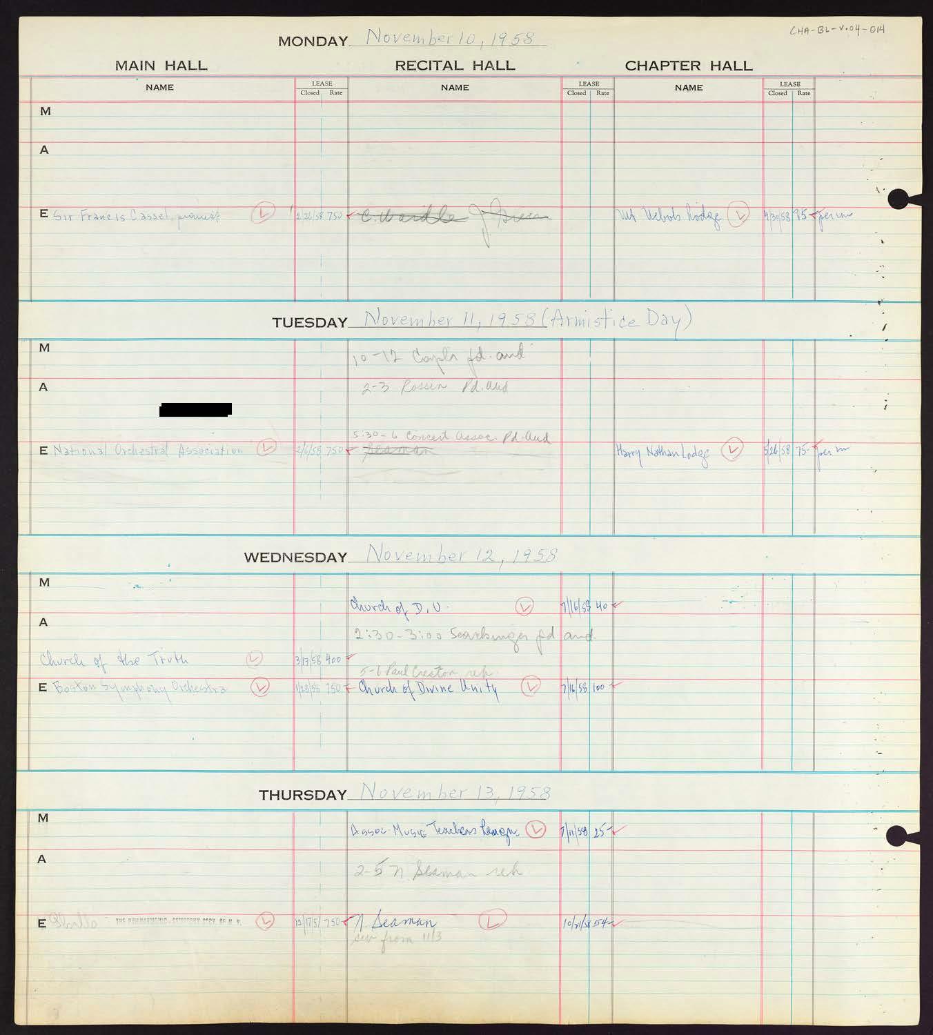 Carnegie Hall Booking Ledger, volume 4, page 14