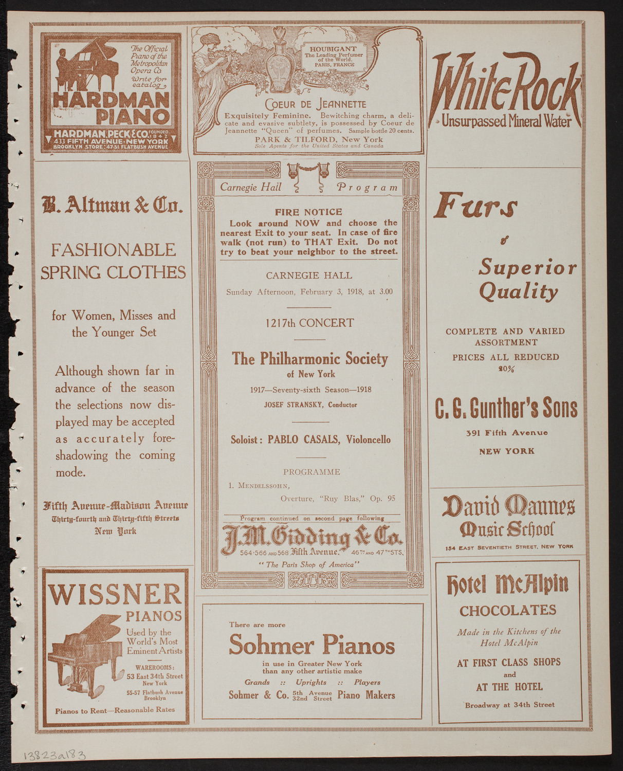 New York Philharmonic, February 3, 1918, program page 5