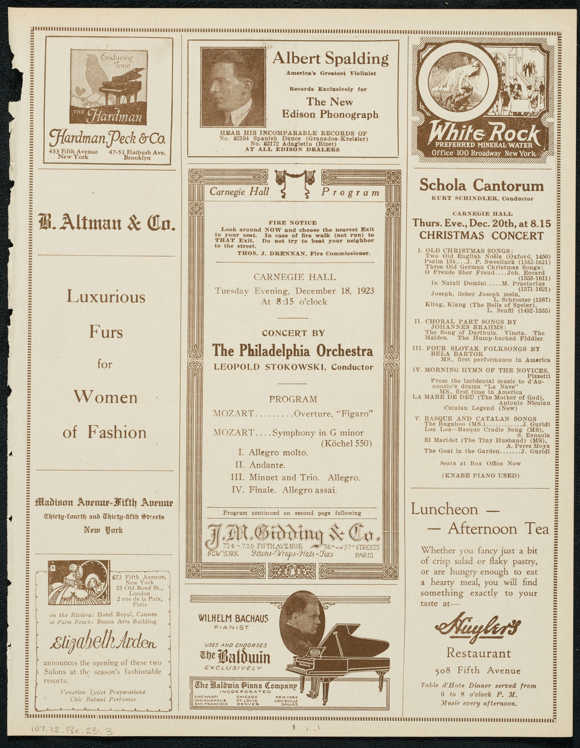 Philadelphia Orchestra, December 18, 1923, program page 5