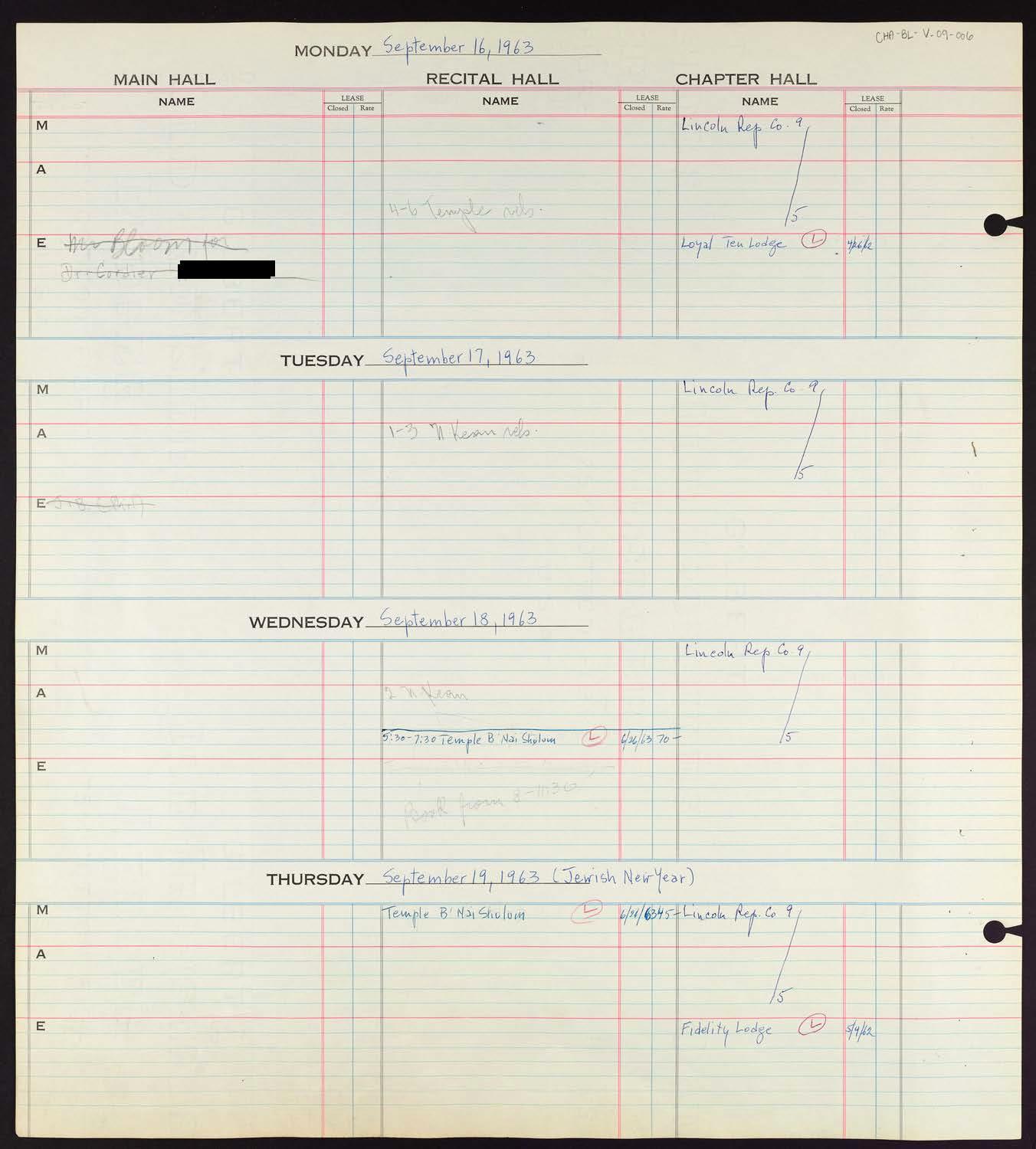 Carnegie Hall Booking Ledger, volume 9, page 6