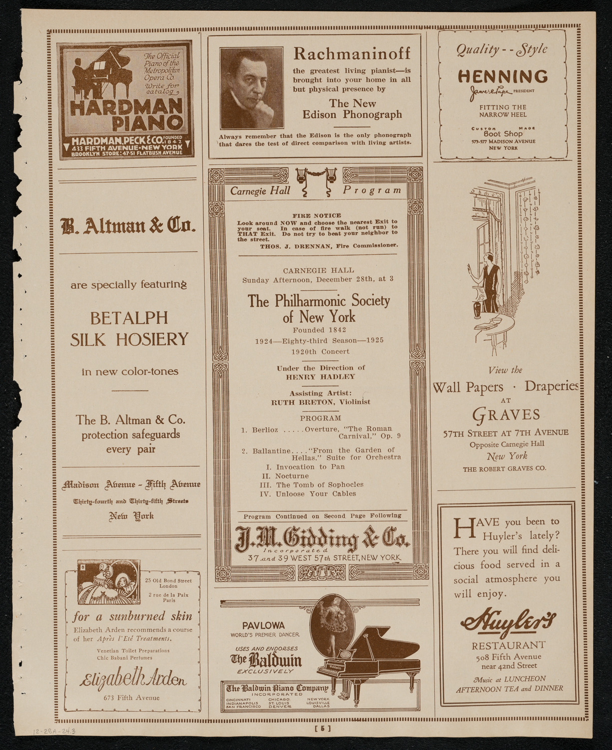 New York Philharmonic, December 28, 1924, program page 5