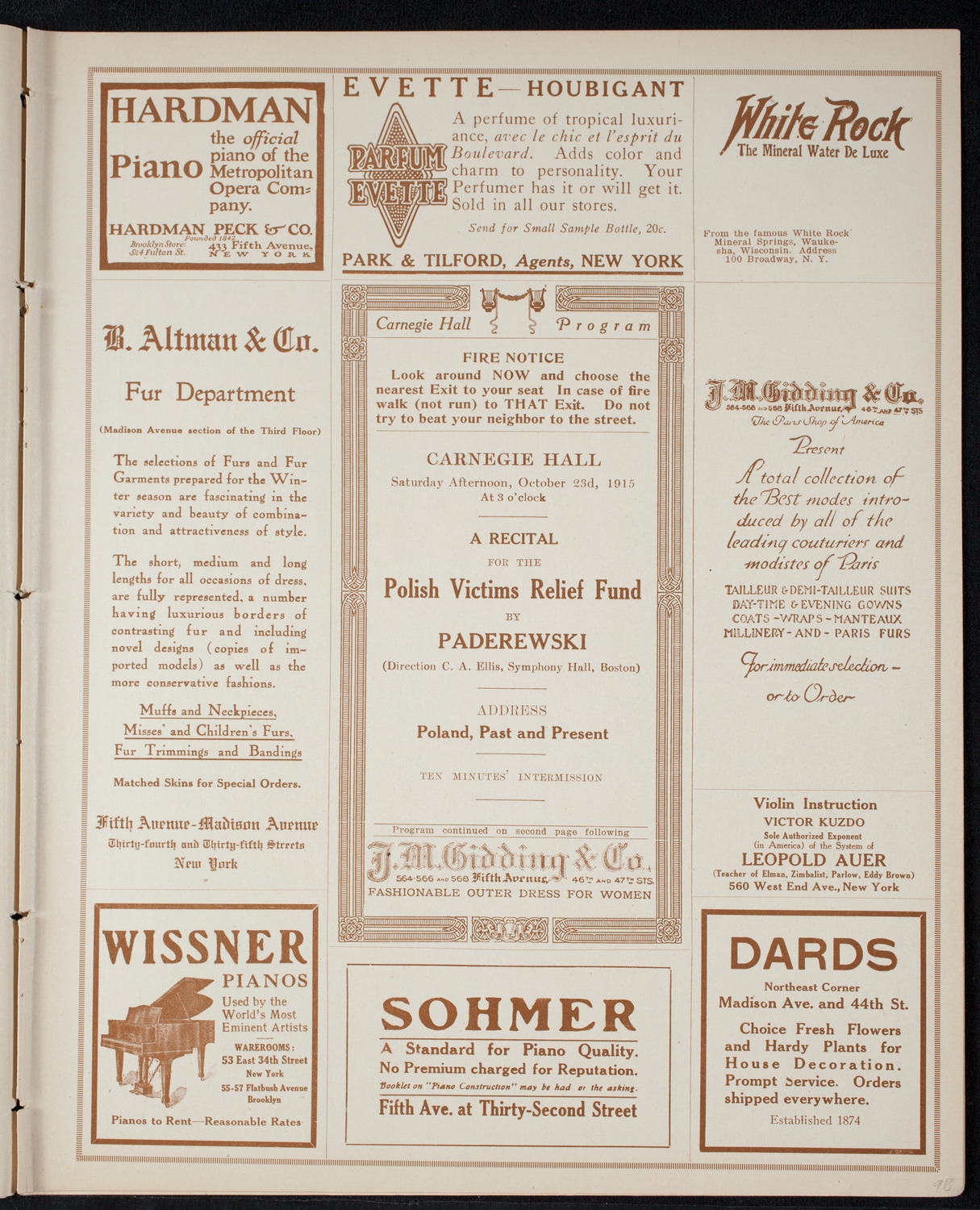 Ignacy Jan Paderewski, Piano, October 23, 1915, program page 5