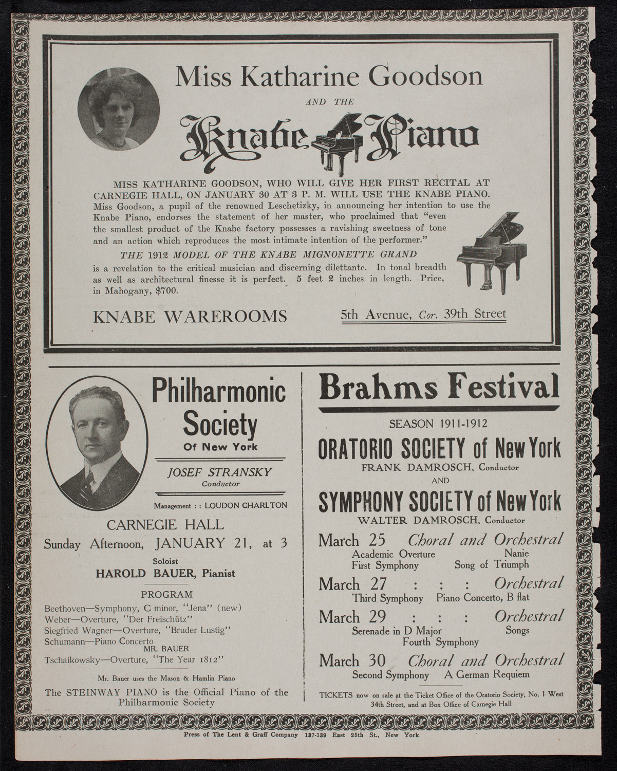 Wilhelm Backhaus, Piano, January 20, 1912, program page 12