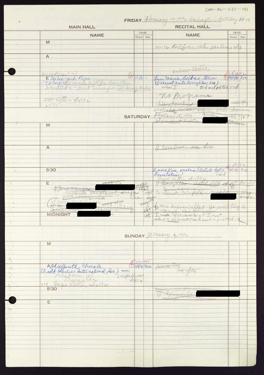 Carnegie Hall Booking Ledger, volume 37, page 51