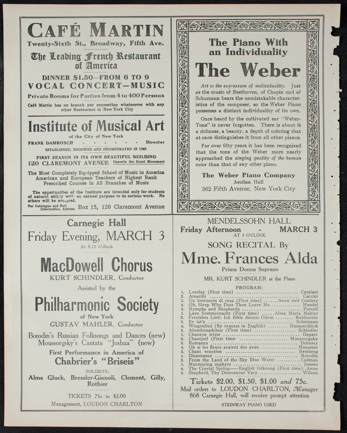 Edmond Clement, Tenor, February 28, 1911, program page 6