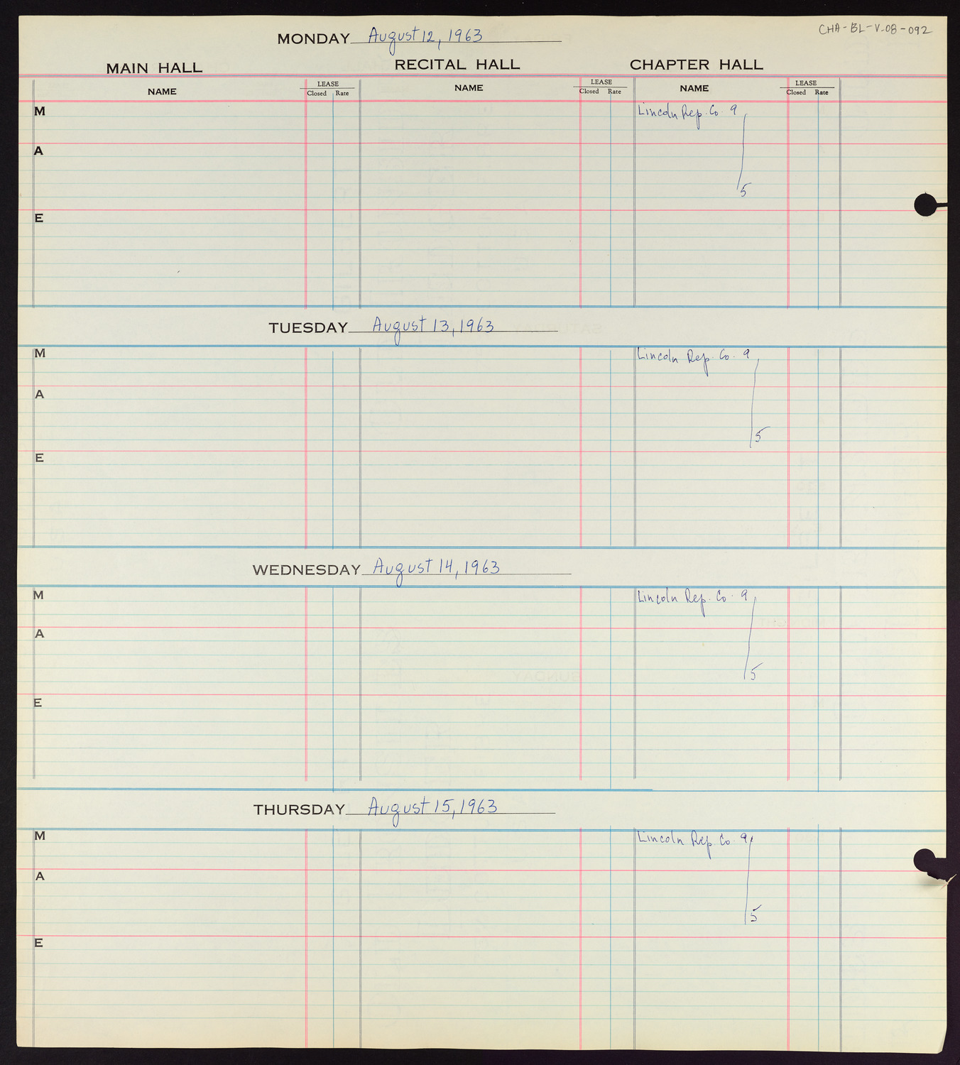 Carnegie Hall Booking Ledger, volume 8, page 92
