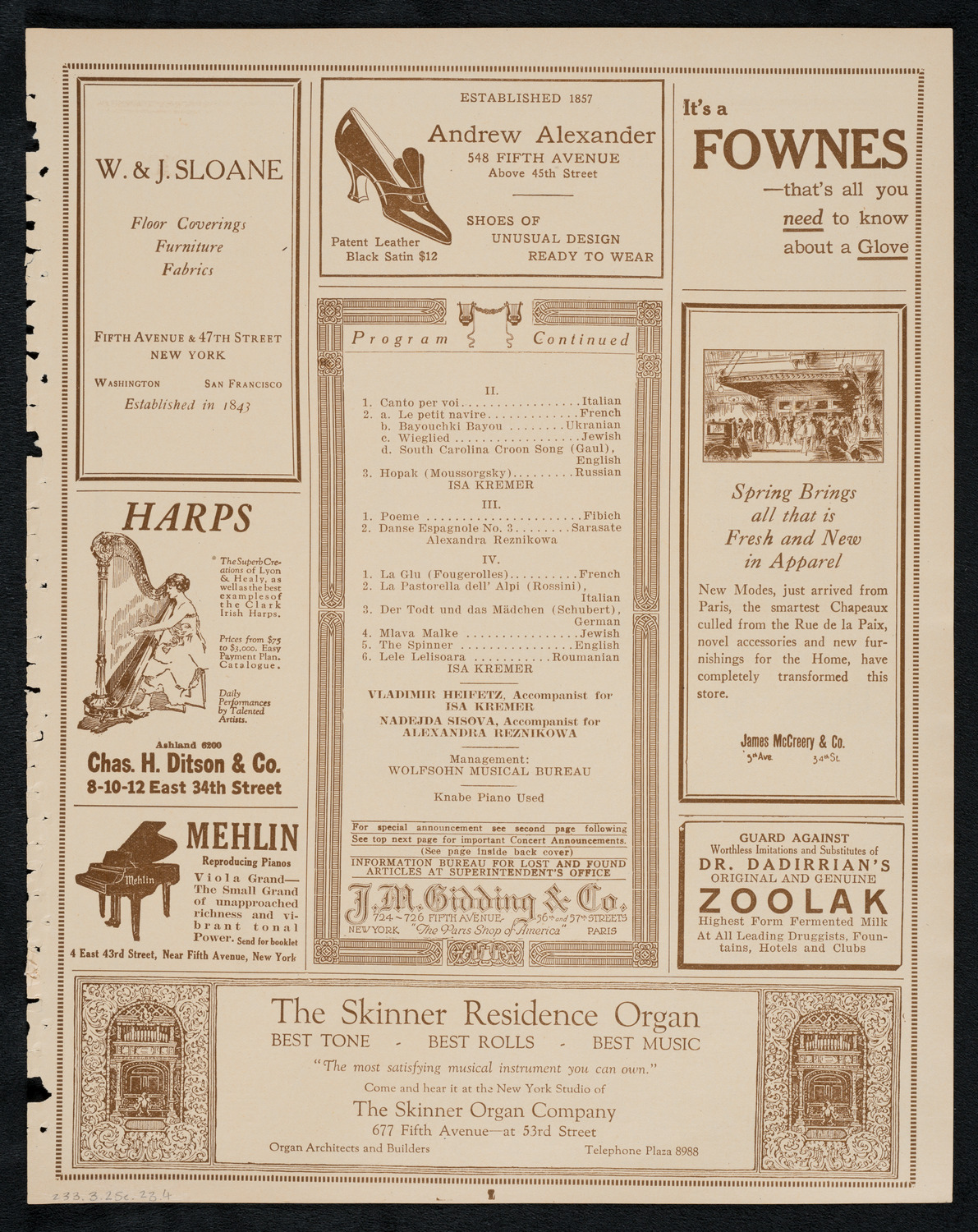 Isa Kremer, Soprano, March 25, 1923, program page 7