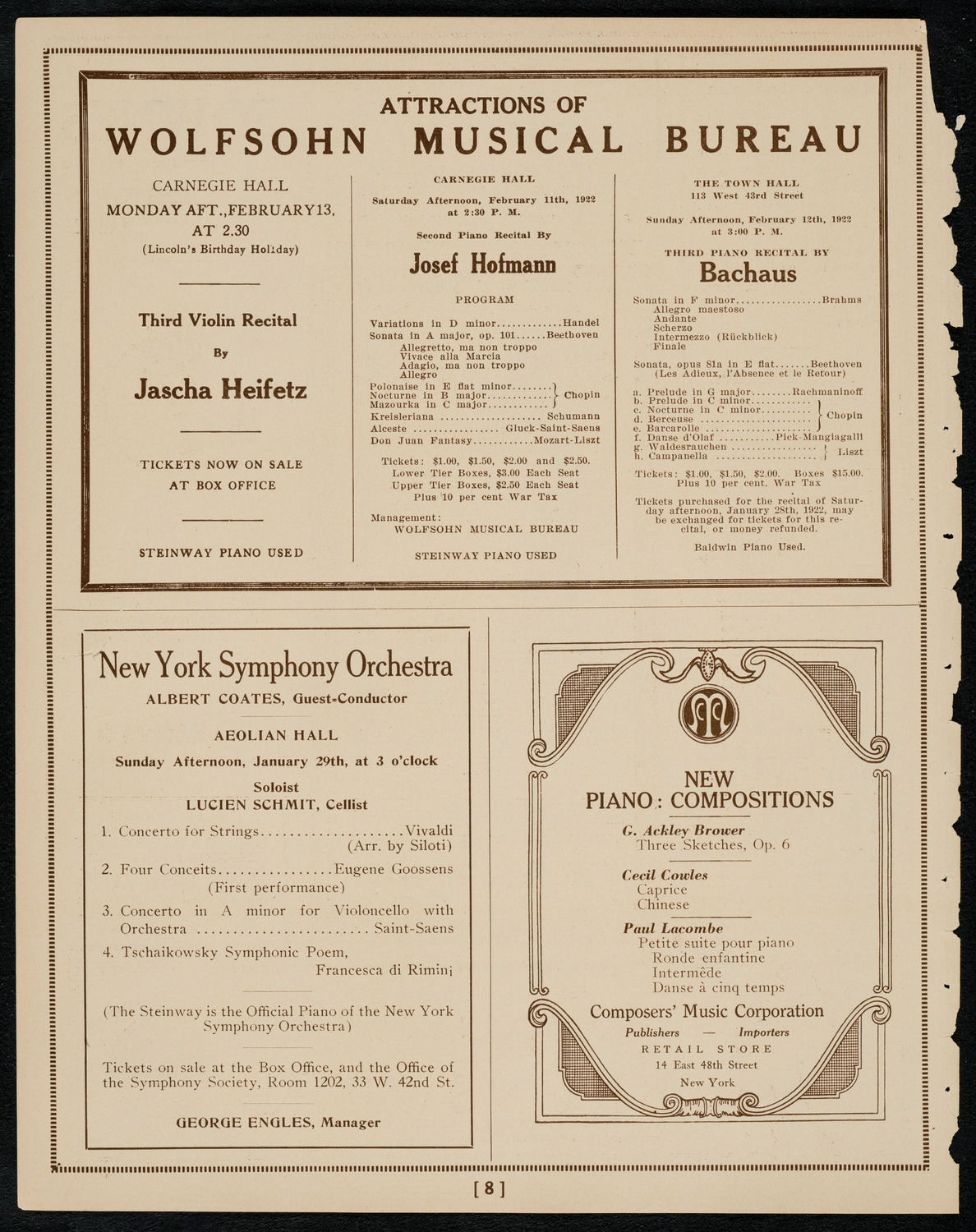 The Clef Club, January 23, 1922, program page 8