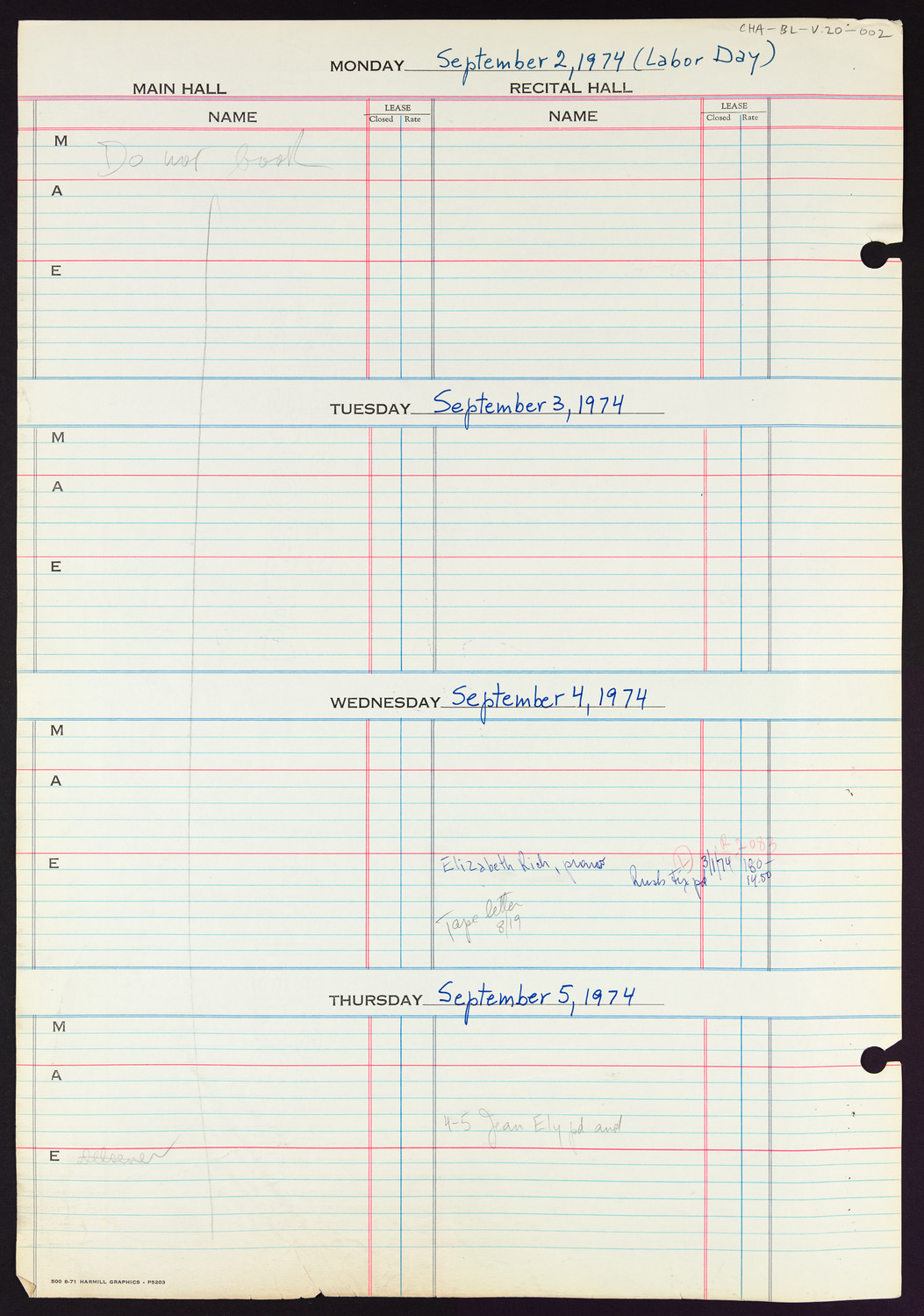 Carnegie Hall Booking Ledger, volume 20, page 2