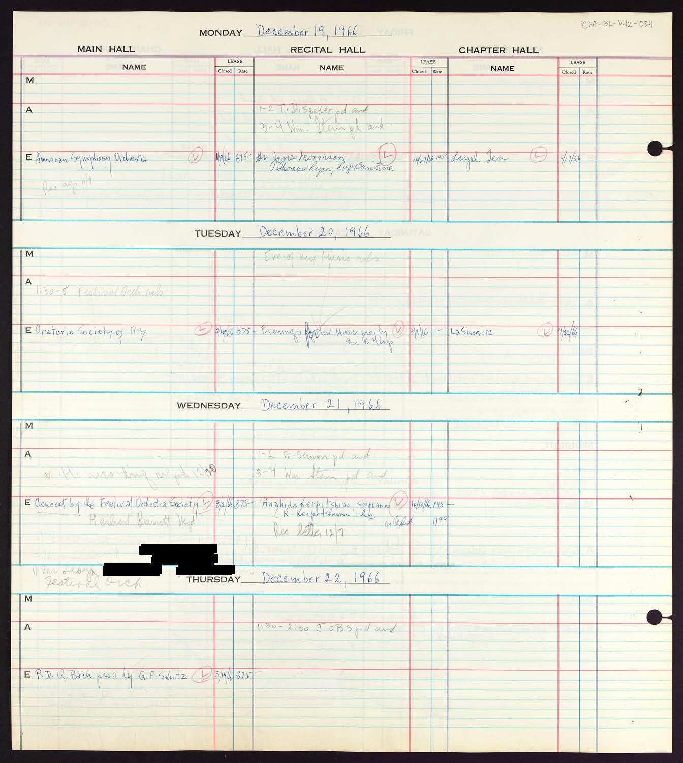 Carnegie Hall Booking Ledger, volume 12, page 34