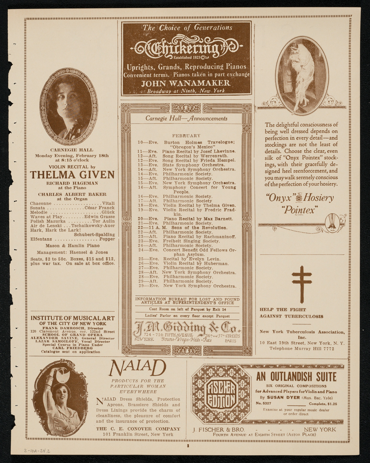 New York Philharmonic, February 10, 1924, program page 3