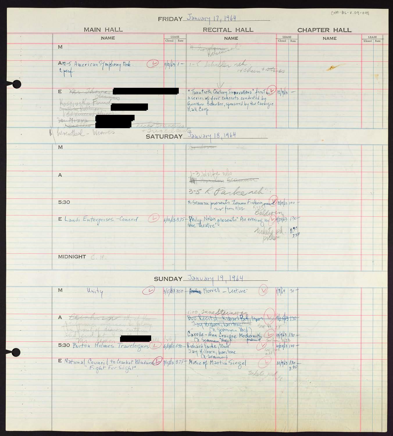 Carnegie Hall Booking Ledger, volume 9, page 41