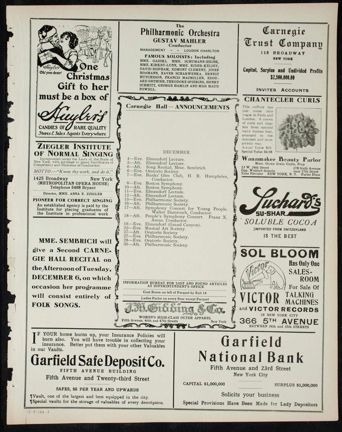 Volpe Symphony Society of New York, December 4, 1910, program page 3