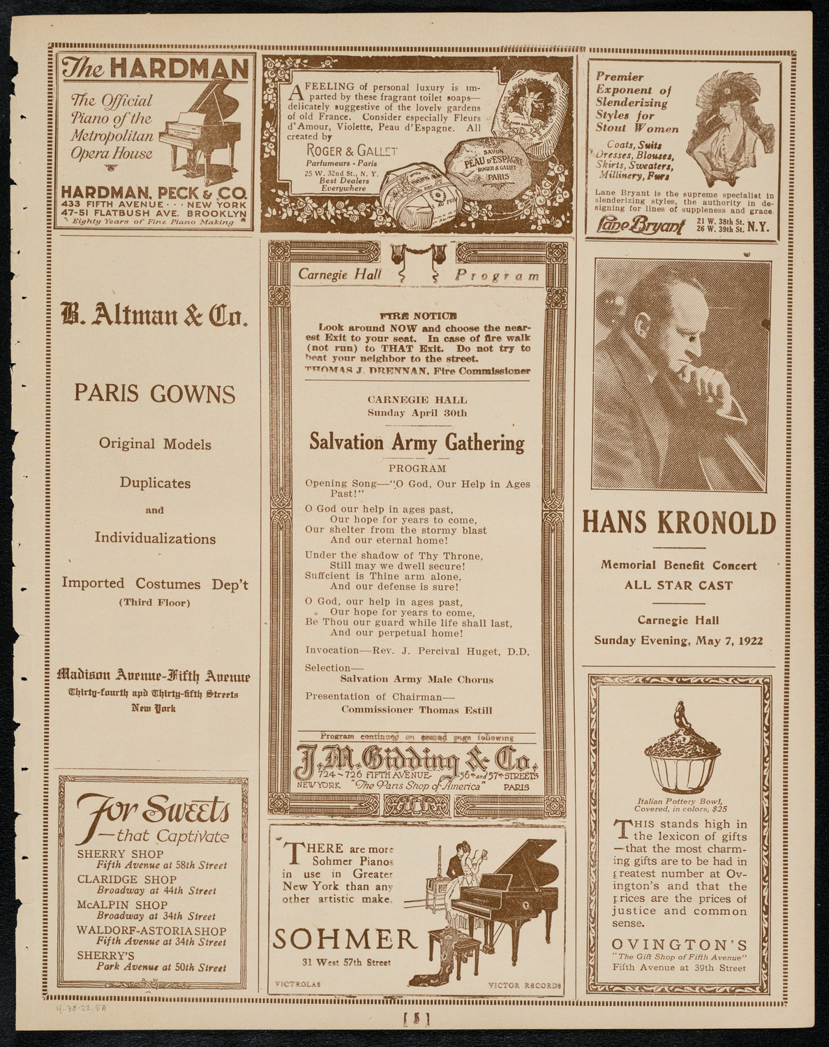 Salvation Army Gathering, April 30, 1922, program page 5