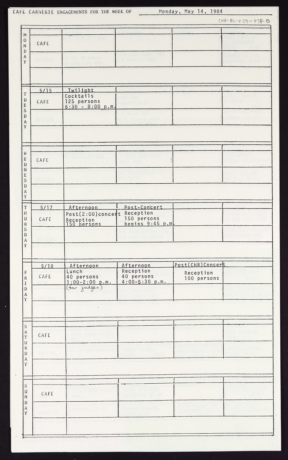 Carnegie Hall Booking Ledger, volume 29, page 78b