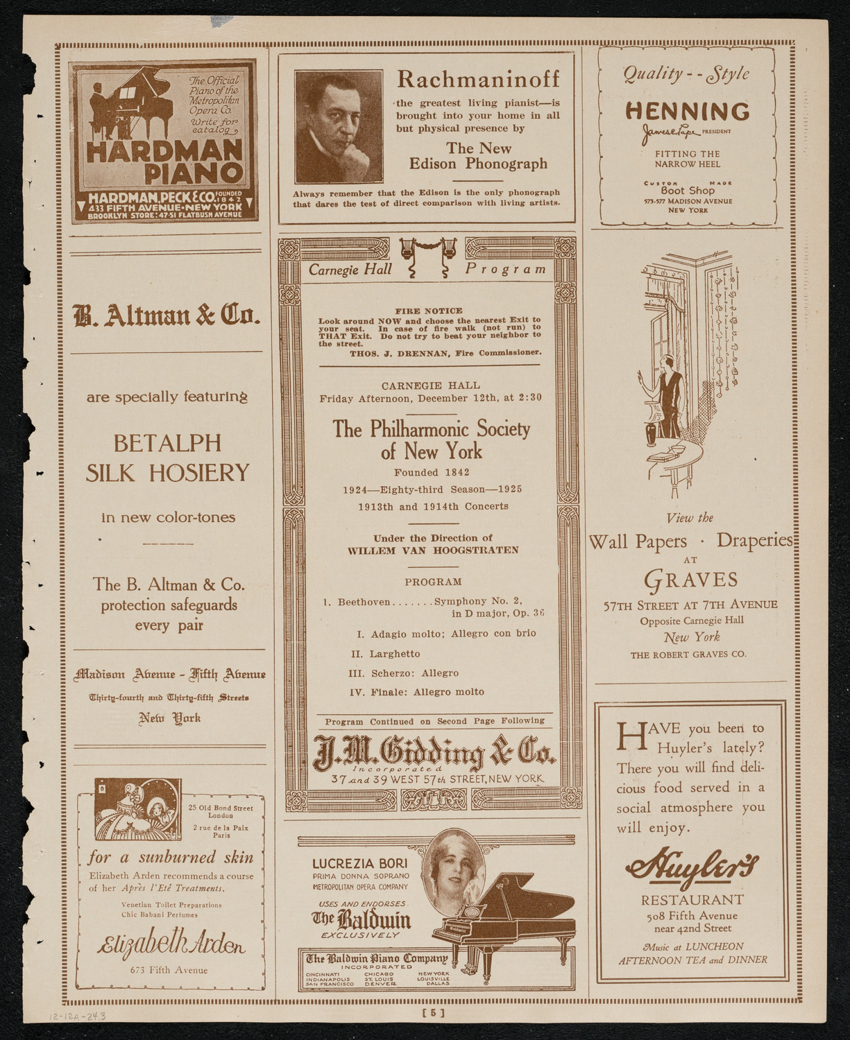 New York Philharmonic, December 12, 1924, program page 5