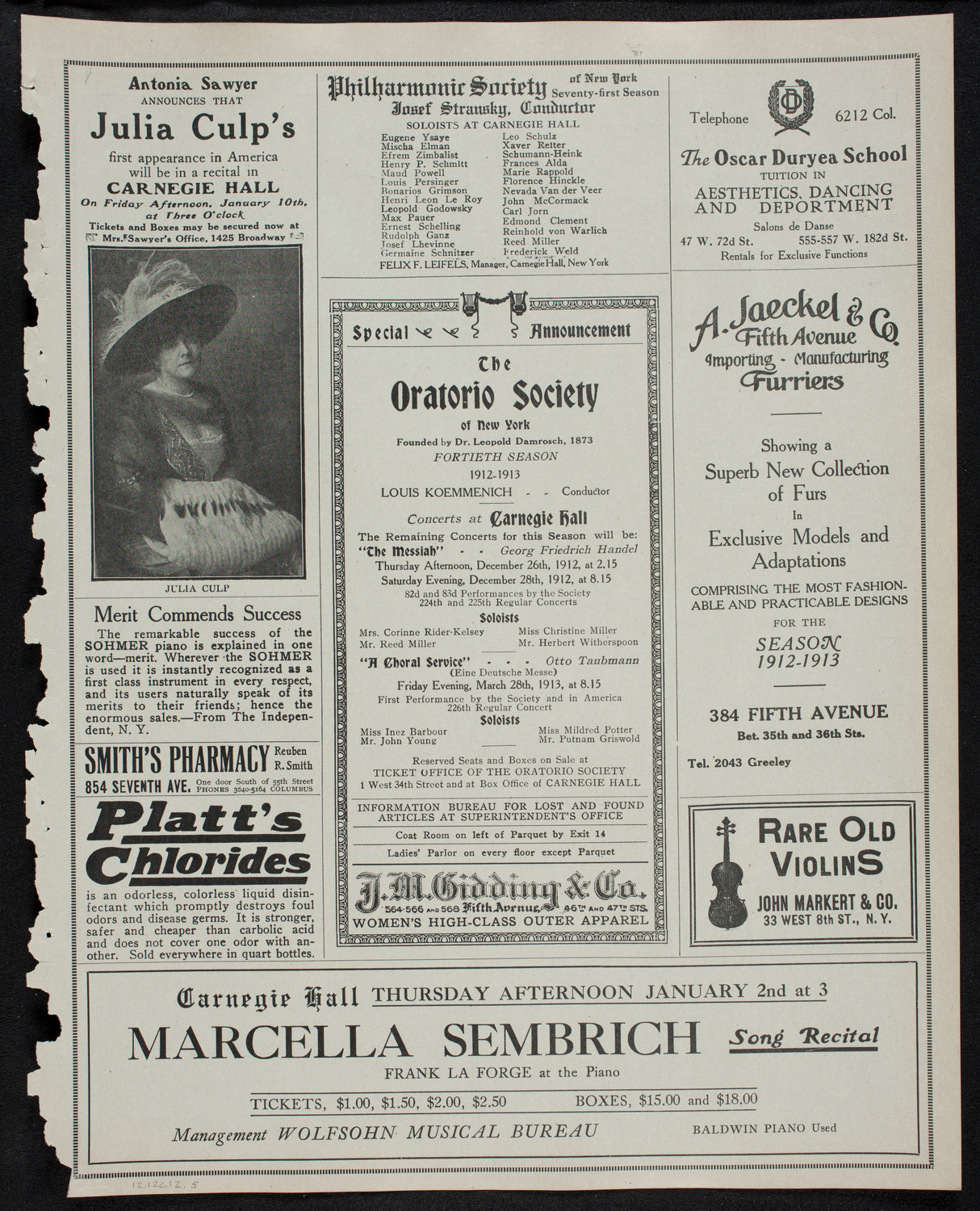 New York Philharmonic, December 12, 1912, program page 9