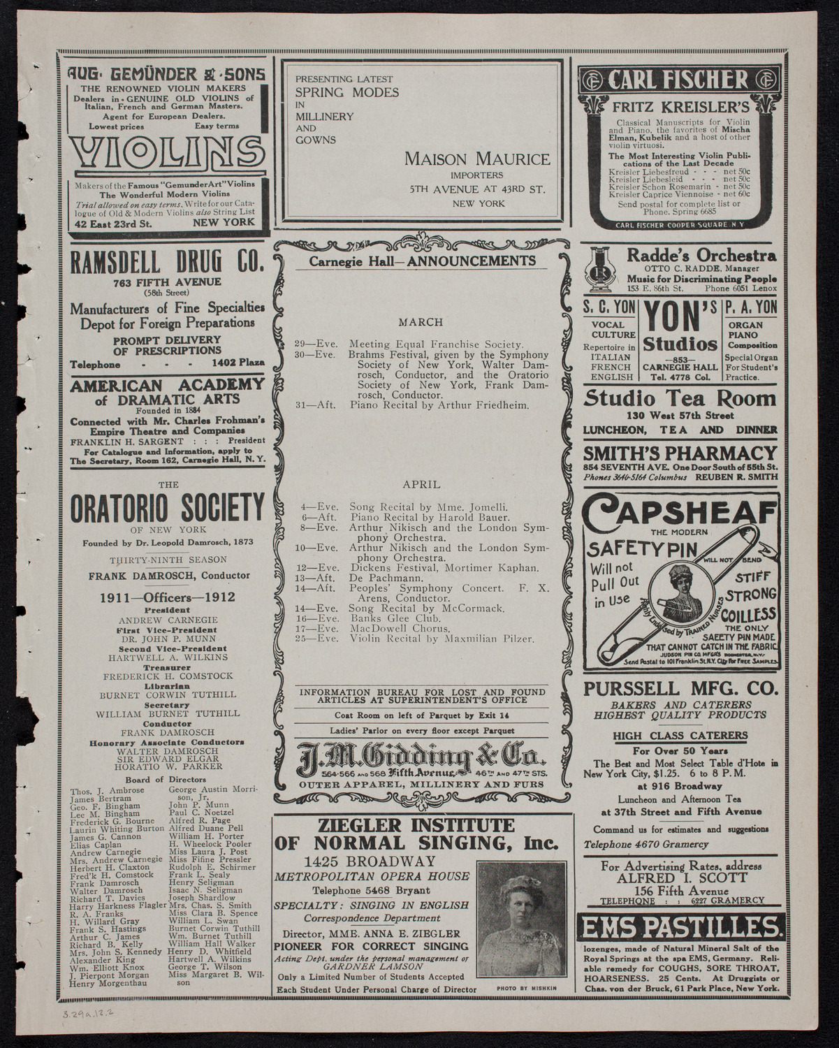 Brahms Festival: New York Symphony Orchestra, March 29, 1912, program page 3