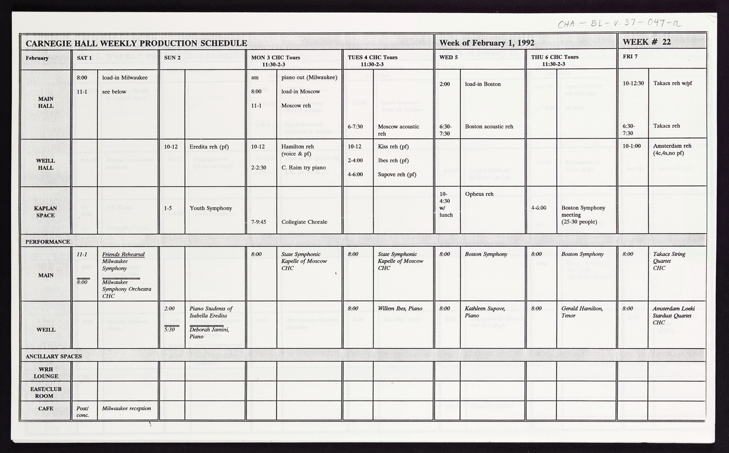 Carnegie Hall Booking Ledger, volume 37, page 47a