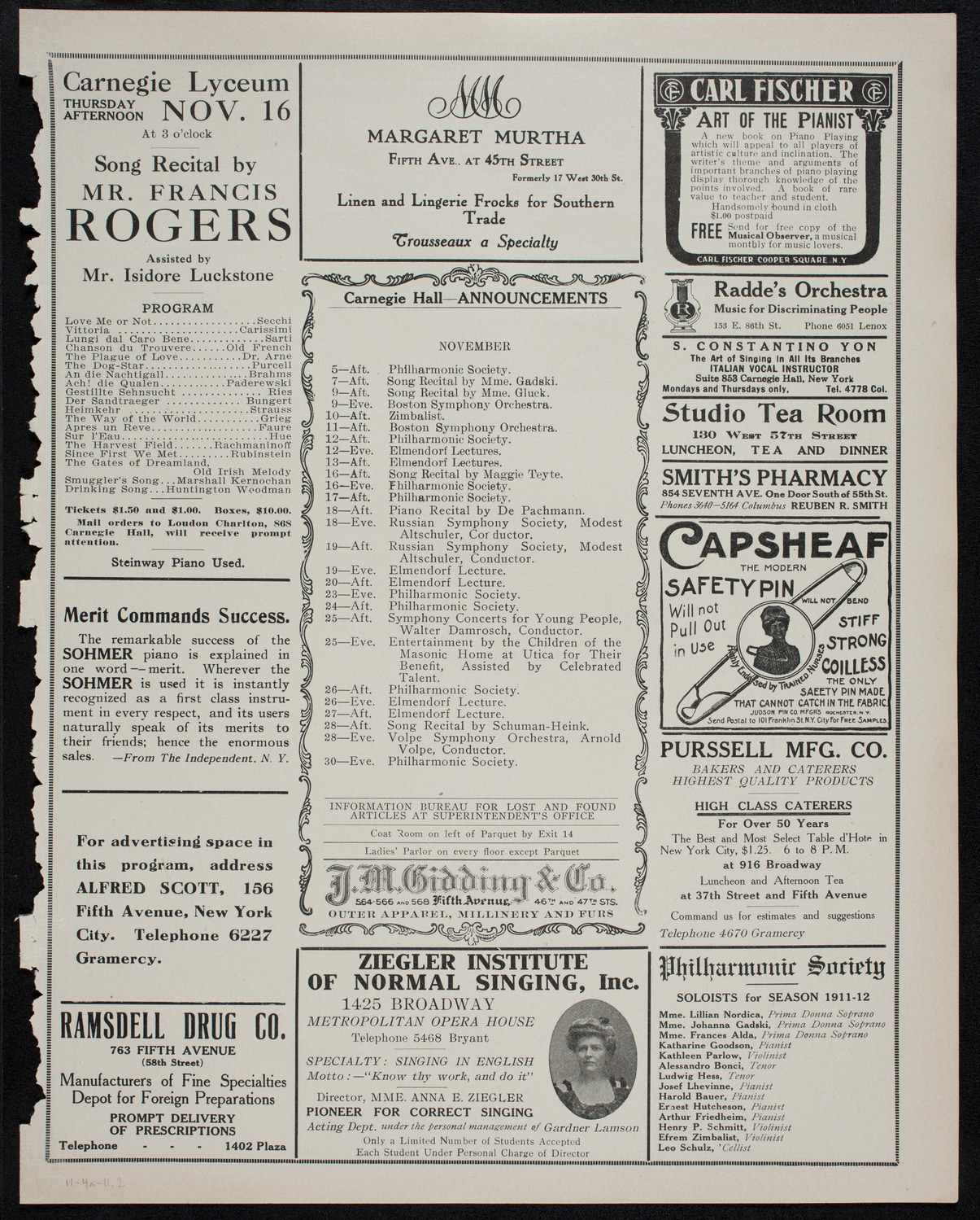 Vladimir de Pachmann, Piano, November 4, 1911, program page 3