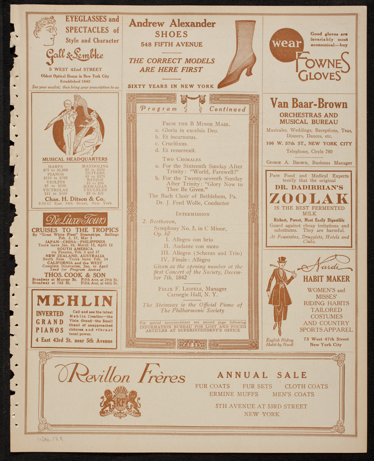 New York Philharmonic, January 20, 1917, program page 7