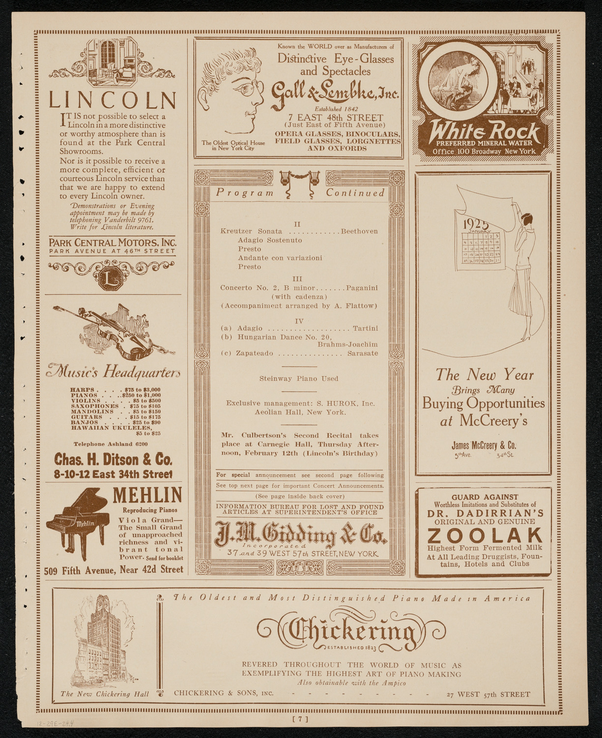 Sasha Culbertson, Violin, December 29, 1924, program page 7