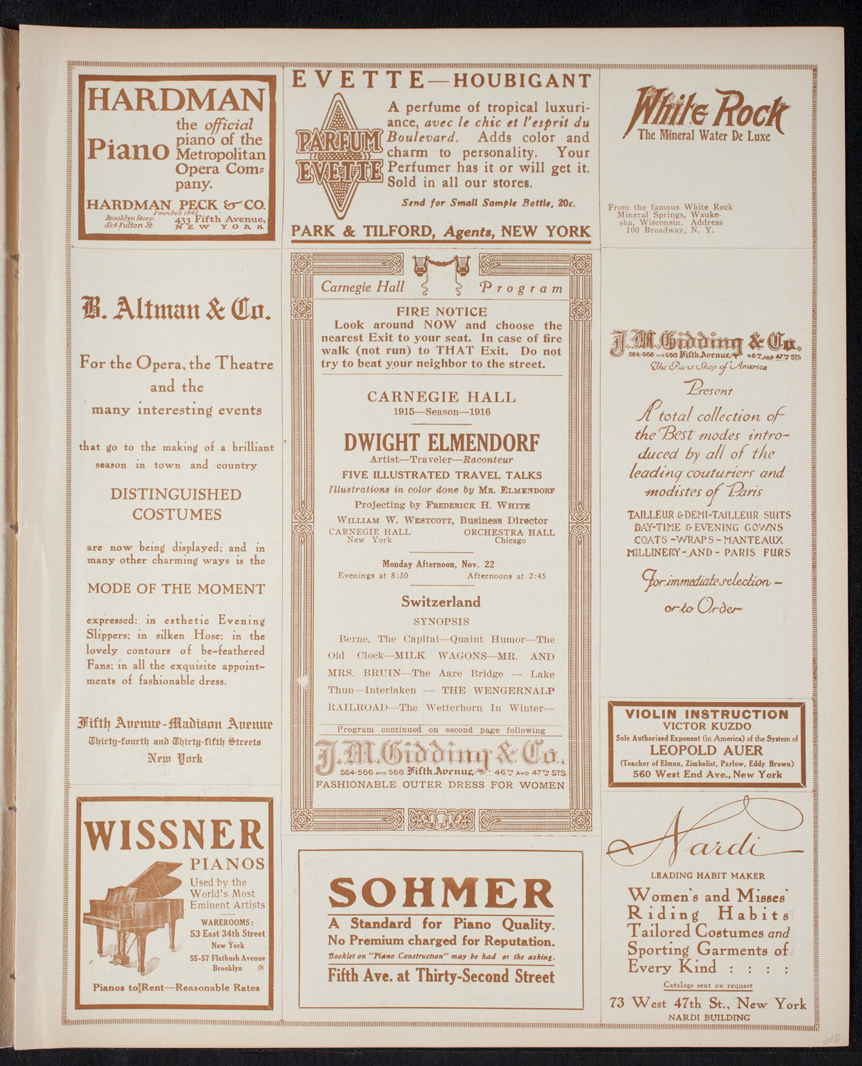 Elmendorf Lecture: Switzerland, November 22, 1915, program page 5