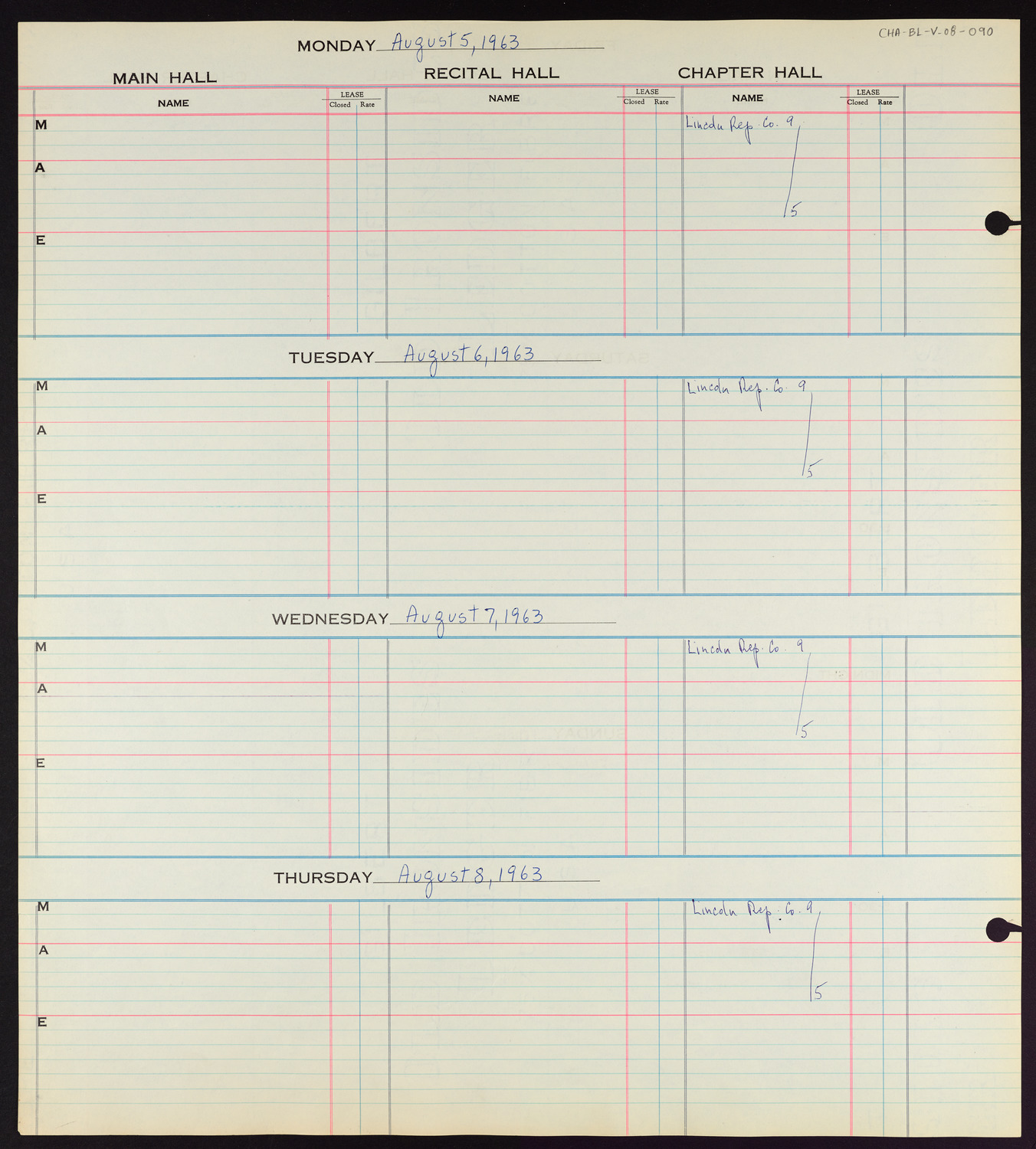 Carnegie Hall Booking Ledger, volume 8, page 90