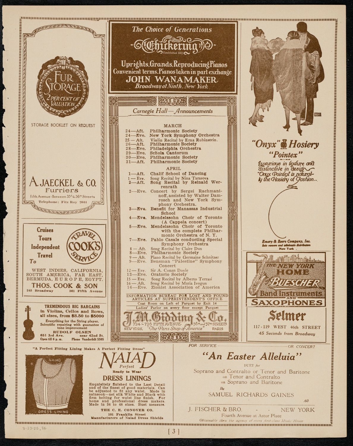 New York Philharmonic, March 23, 1922, program page 3