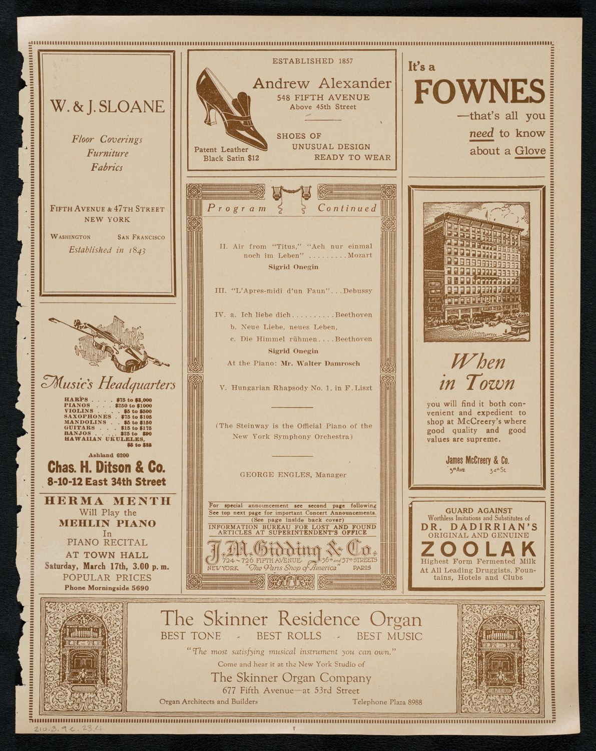 New York Symphony Orchestra, March 9, 1923, program page 7
