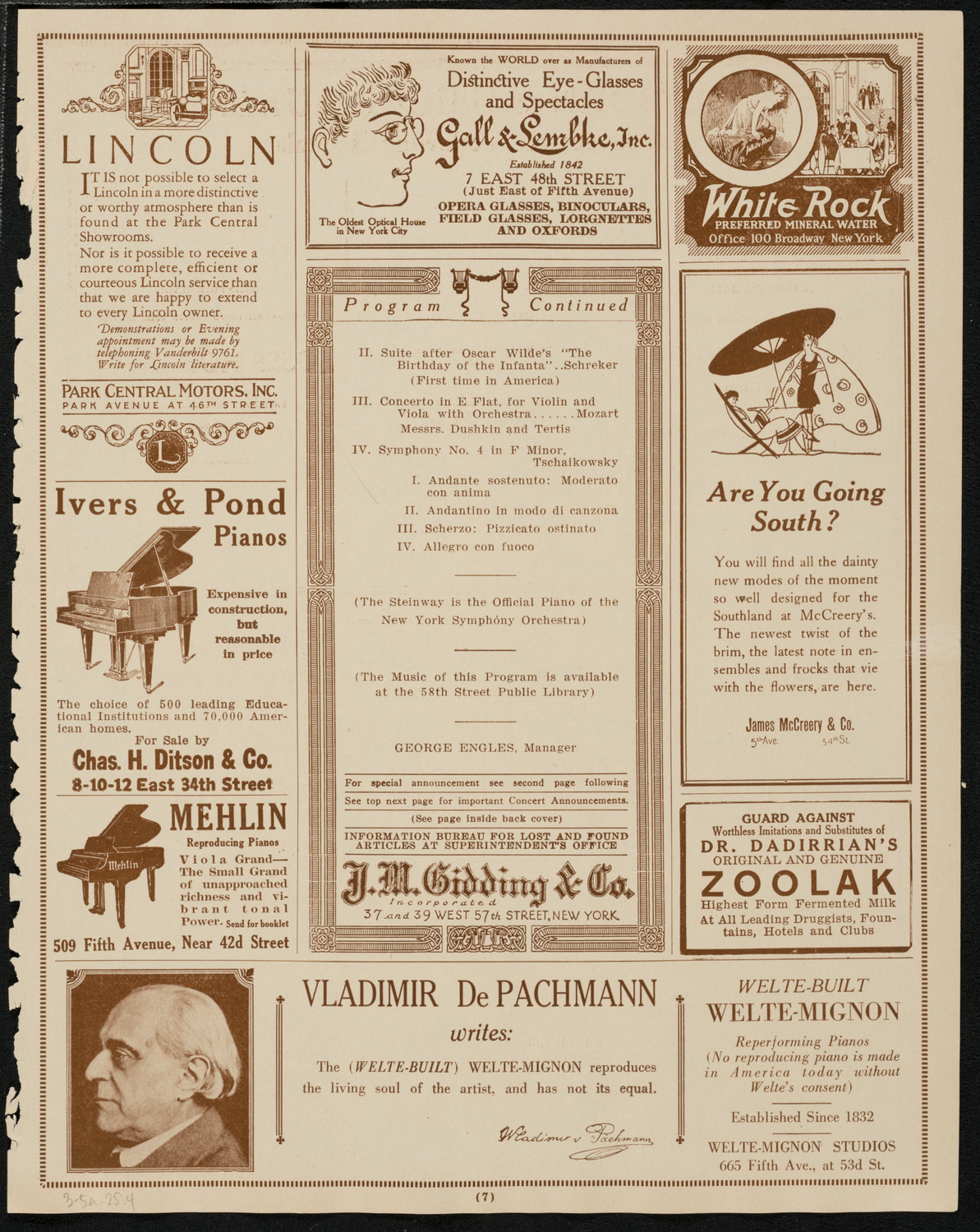 New York Symphony Orchestra, March 5, 1925, program page 7