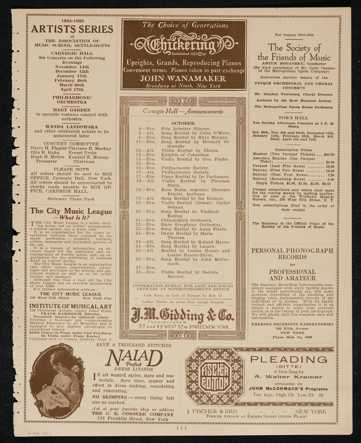 Jubilee Concert by Artist Pupils of Jacob Gegna, September 26, 1924, program page 3