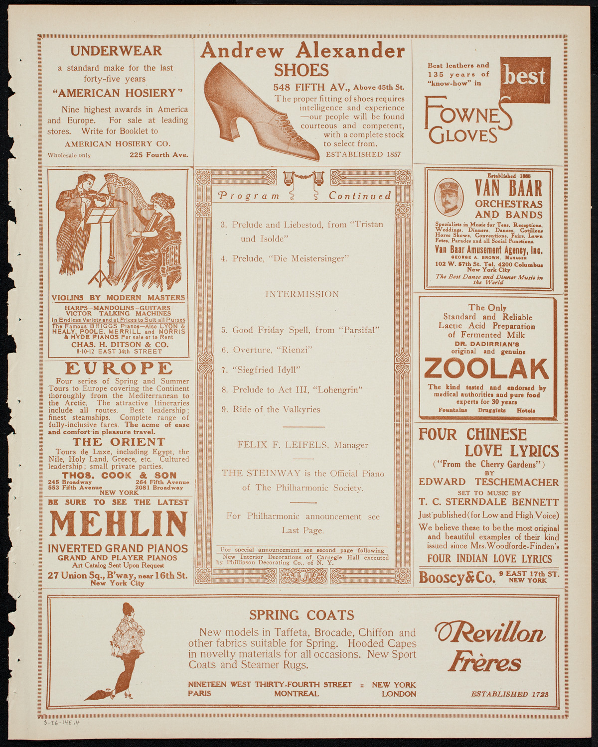 New York Philharmonic, March 26, 1914, program page 7