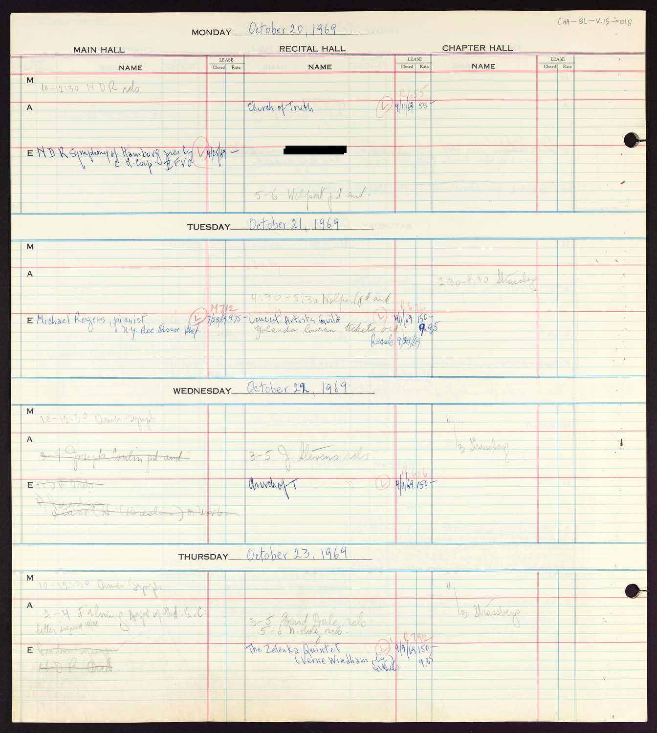 Carnegie Hall Booking Ledger, volume 15, page 18