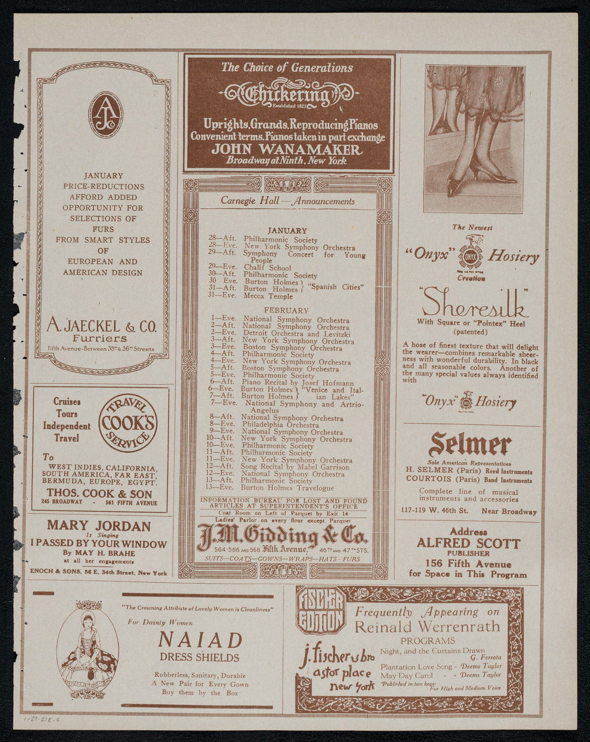 New York Philharmonic, January 27, 1921, program page 3