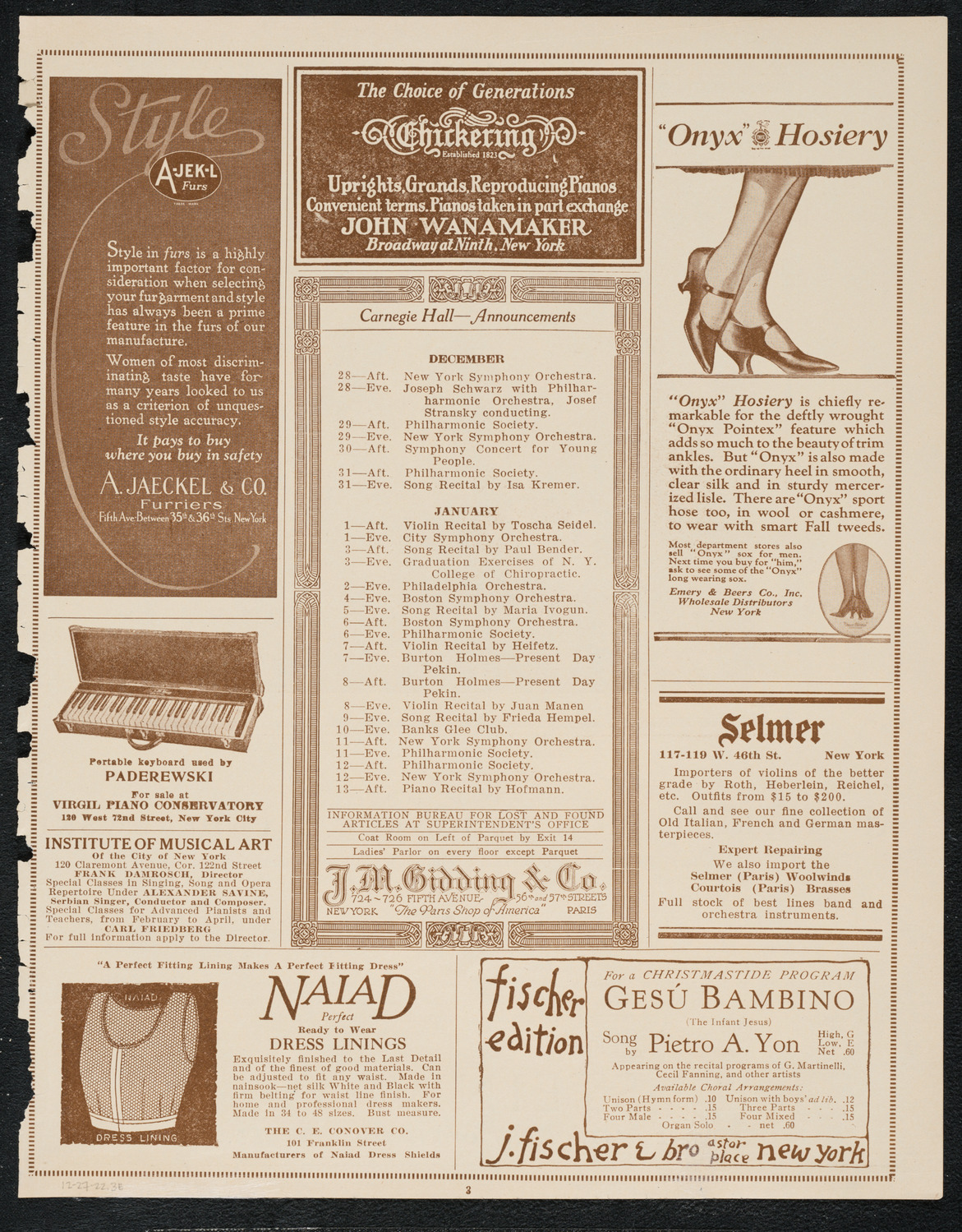 Oratorio Society of New York, December 27, 1922, program page 3