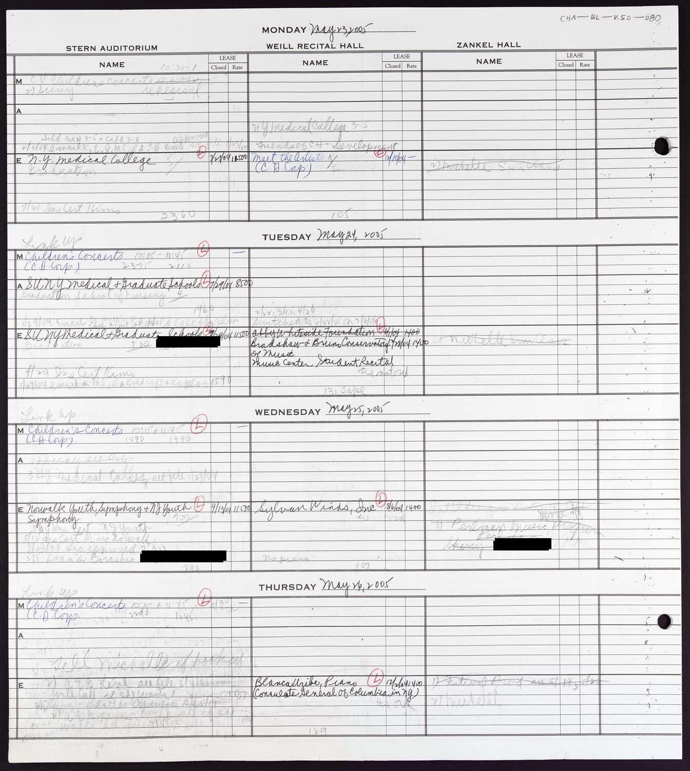 Carnegie Hall Booking Ledger, volume 50, page 80