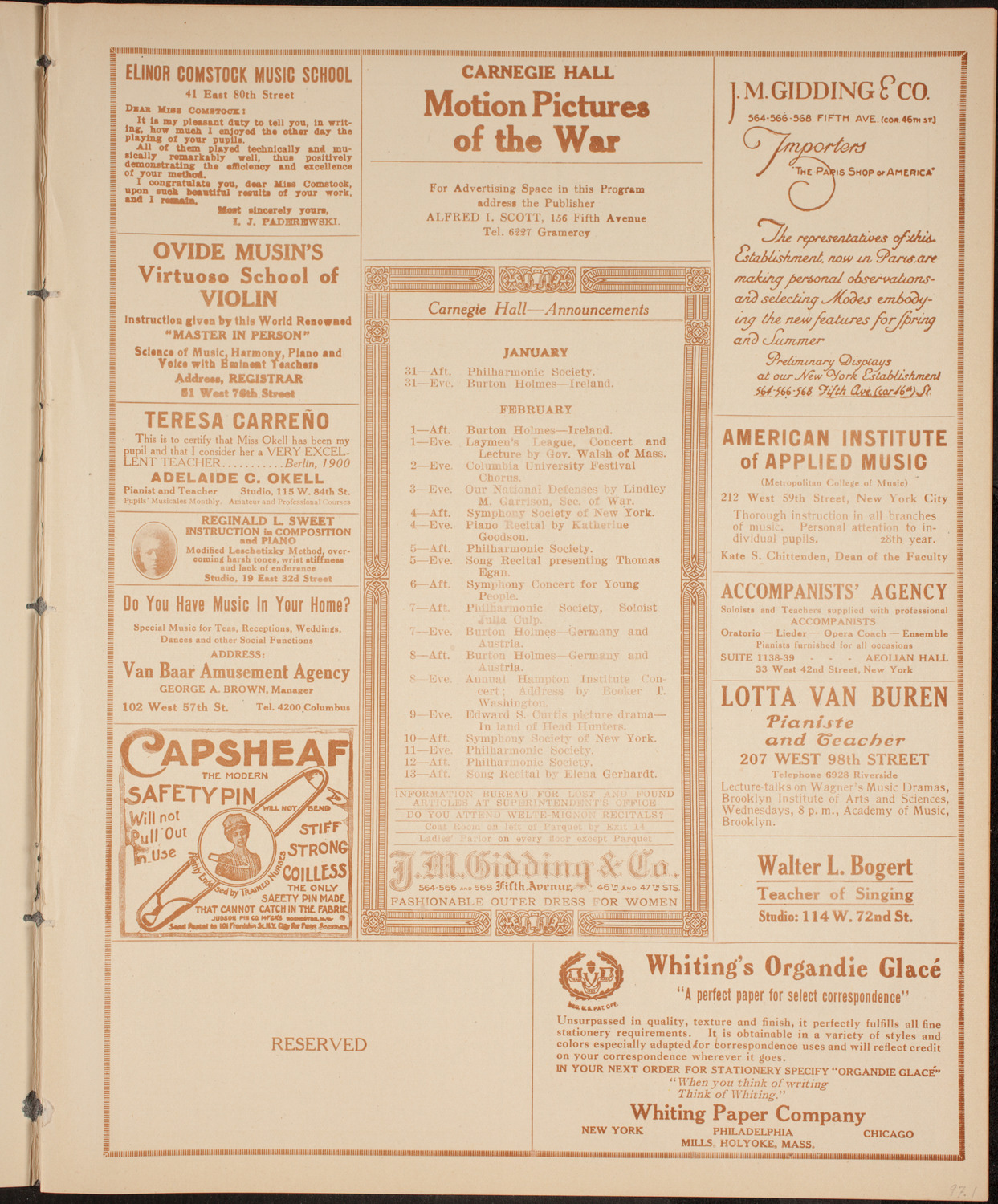 University Glee Club of New York City, January 30, 1915, program page 3