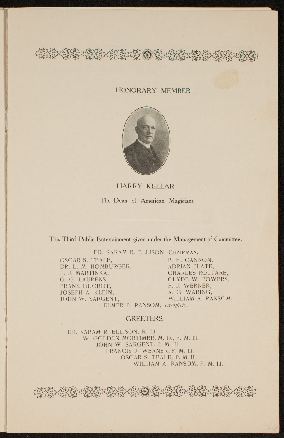 Society of American Magicians, January 14, 1911, program page 7