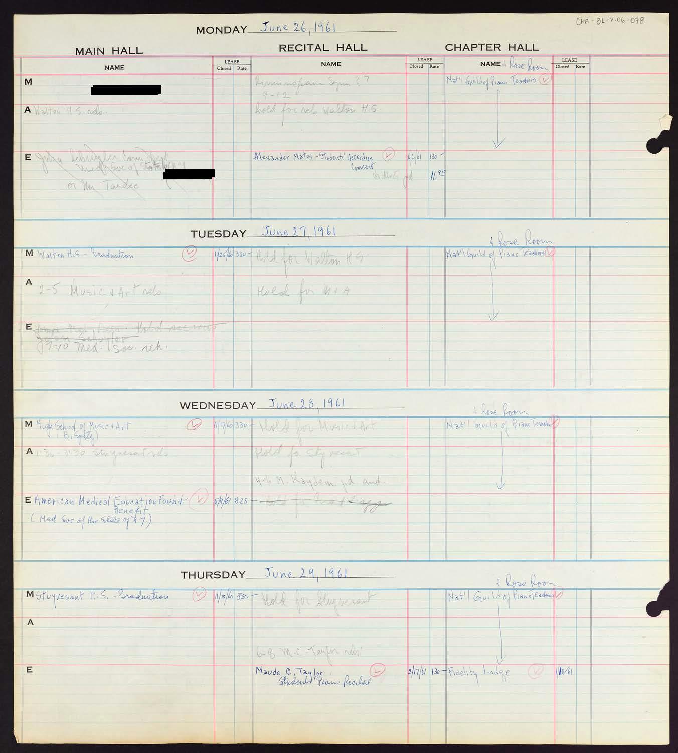 Carnegie Hall Booking Ledger, volume 6, page 78