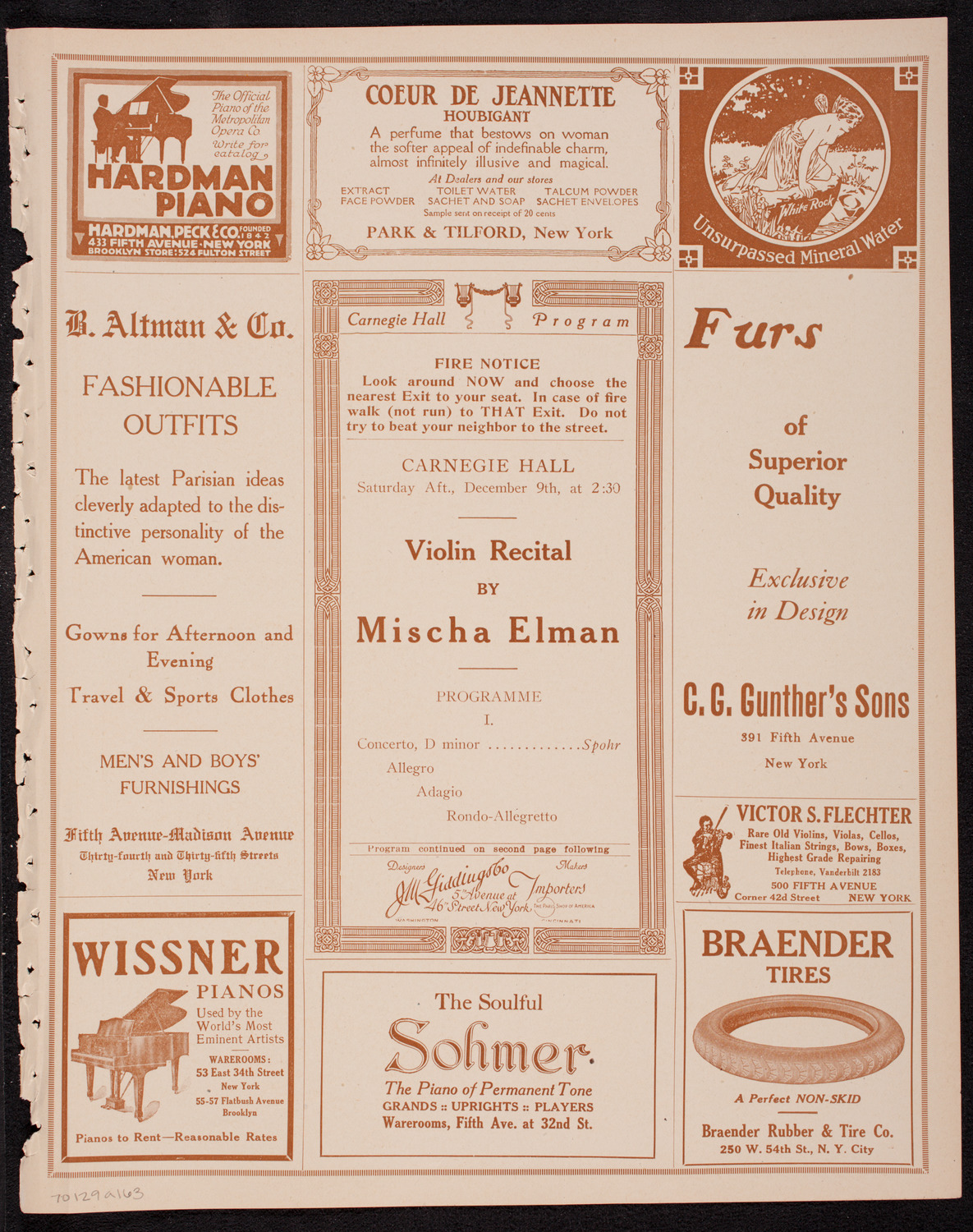 Mischa Elman, Violin, December 9, 1916, program page 5