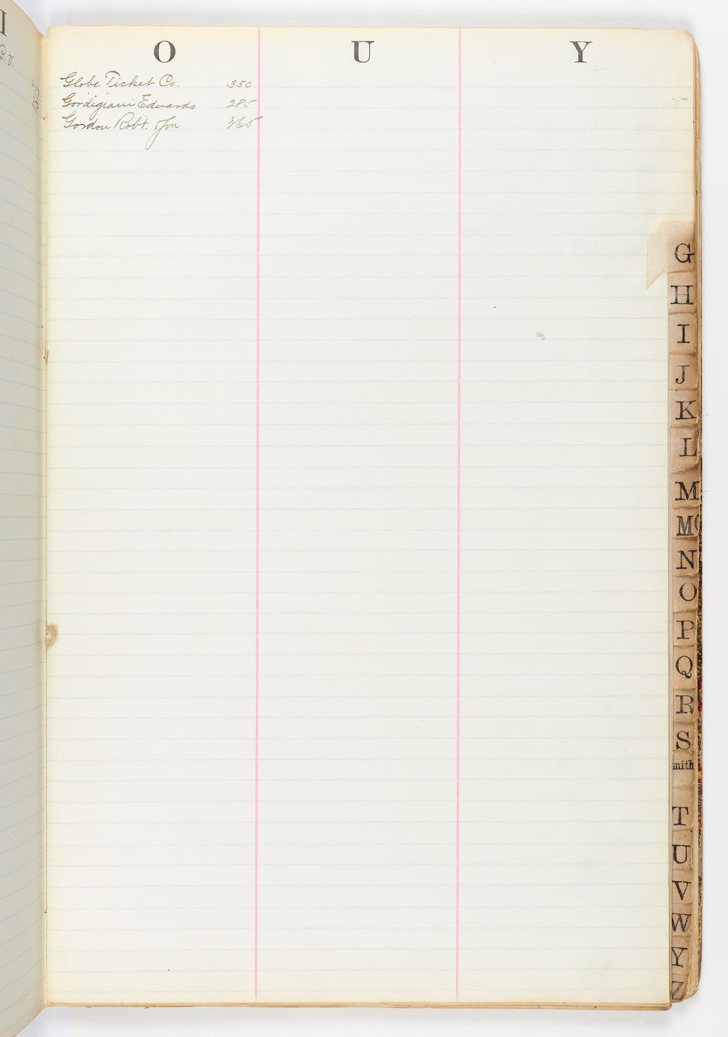 Music Hall Account Ledger Index, volume 2, page 17