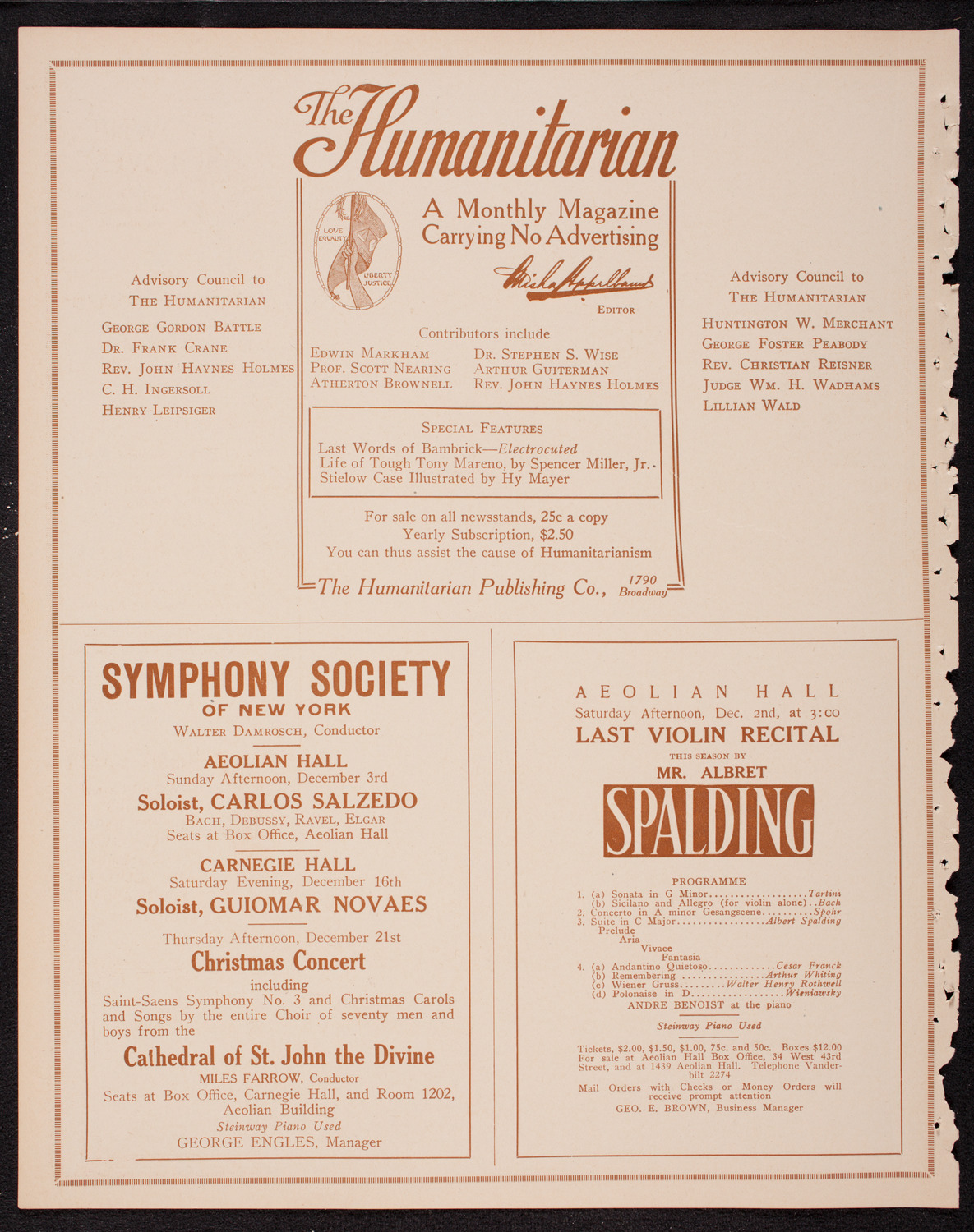 Home Symphony Concert: New York Philharmonic, November 29, 1916, program page 8