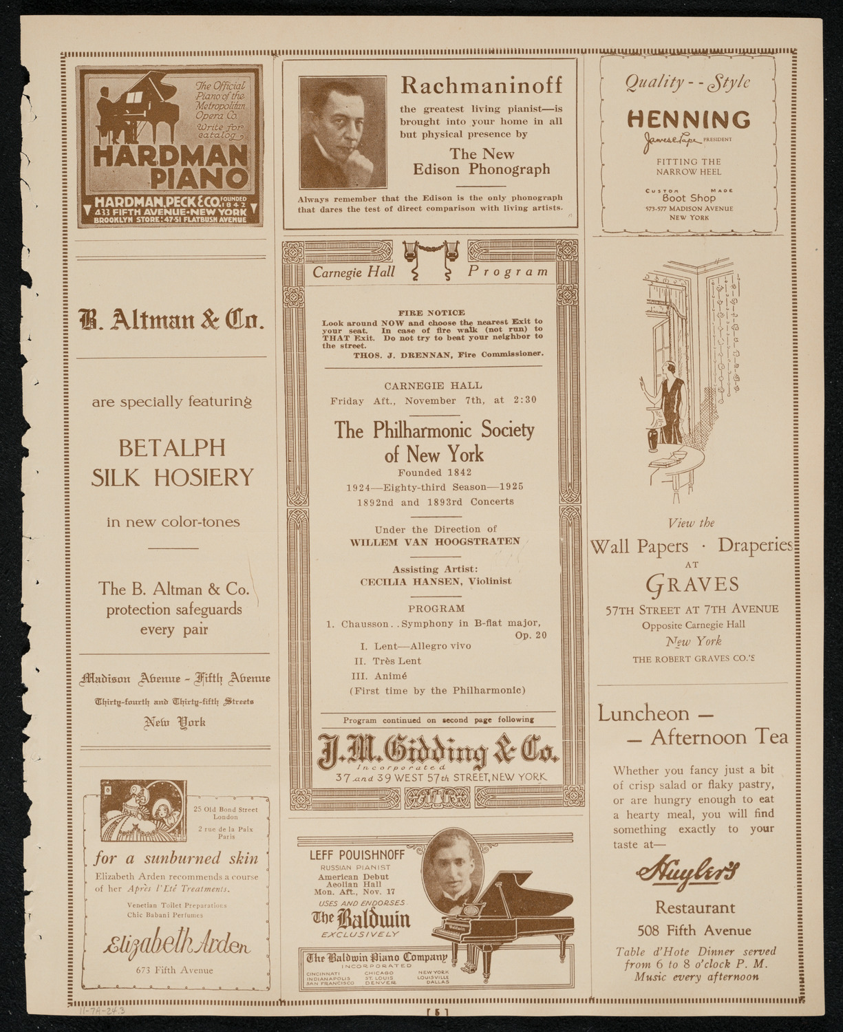 New York Philharmonic, November 7, 1924, program page 5